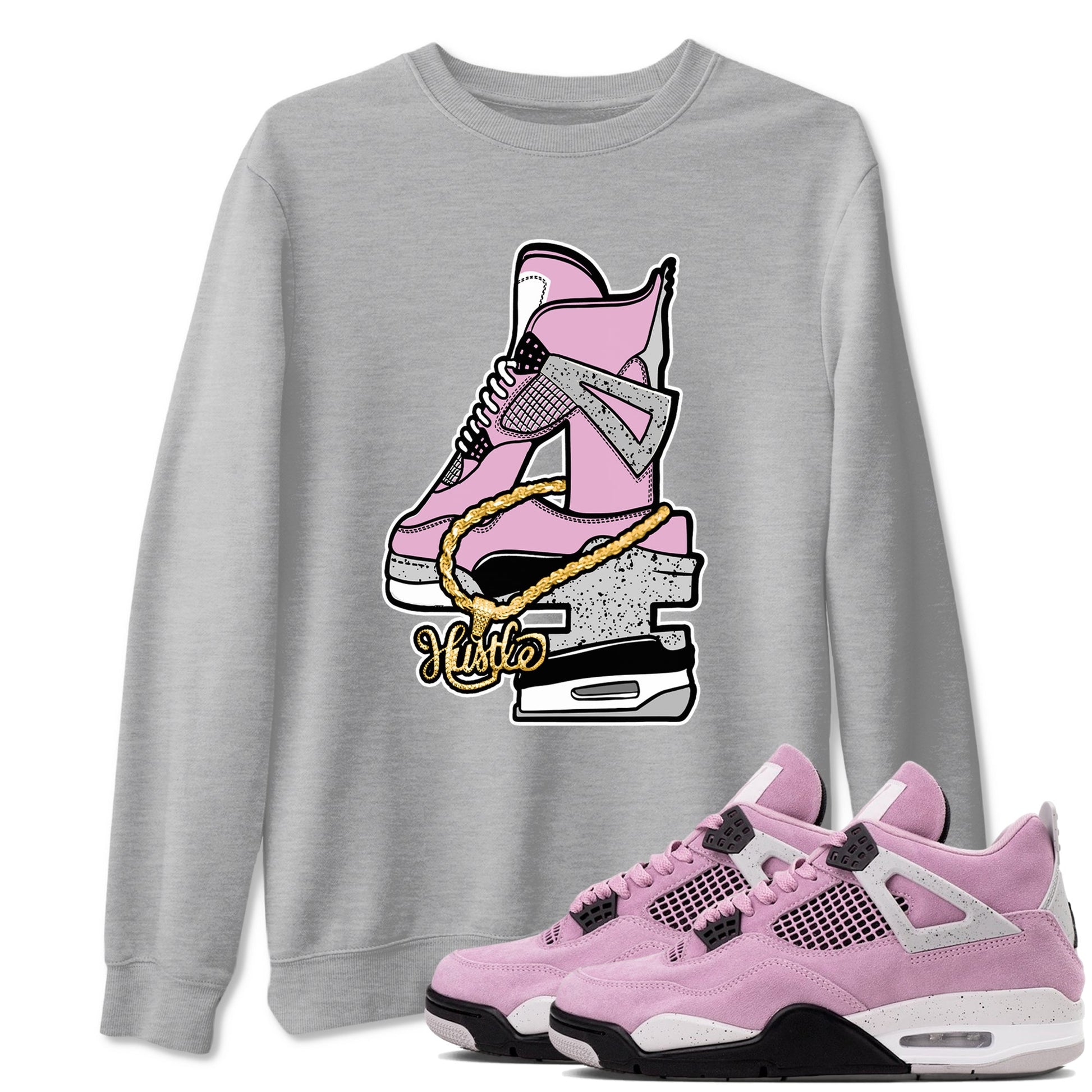 4s Retro Orchid shirts to match jordans Hustle Number 4 sneaker match tees Air Jordan 4 WMNS Orchid match shoes to clothes SNRT Sneaker Tees unisex cotton Heather Grey 1 shirts
