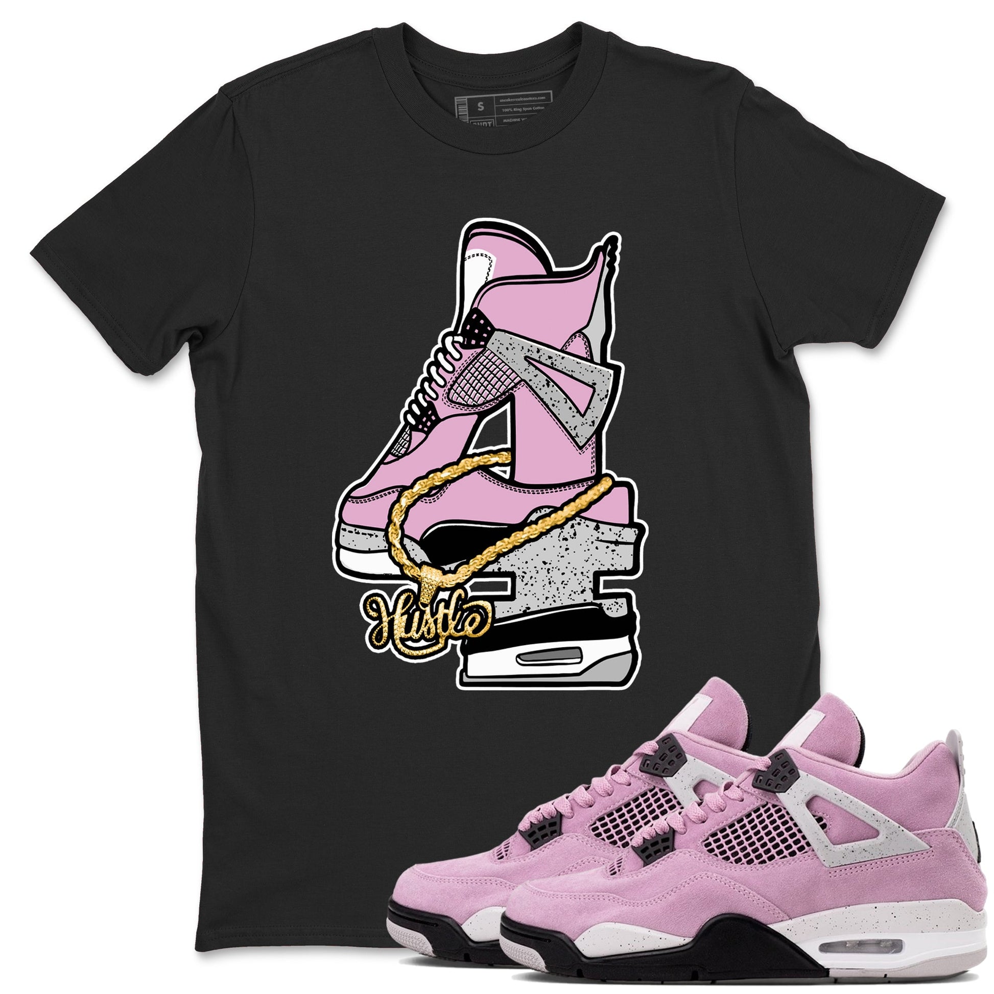 4s Retro Orchid shirts to match jordans Hustle Number 4 sneaker match tees Air Jordan 4 WMNS Orchid match shoes to clothes SNRT Sneaker Tees unisex cotton Black 1 shirts