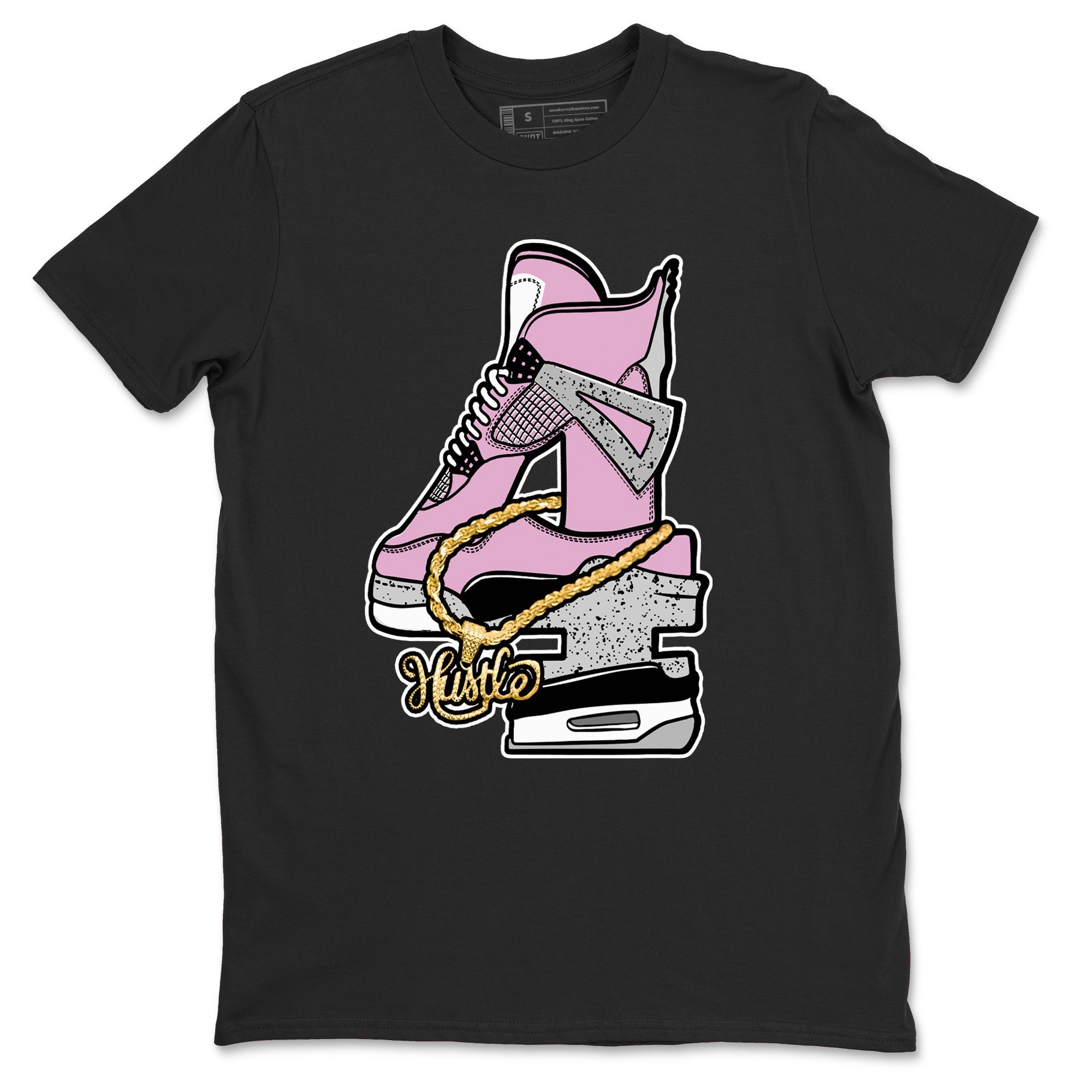 4s Retro Orchid shirts to match jordans Hustle Number 4 sneaker match tees Air Jordan 4 WMNS Orchid match shoes to clothes SNRT Sneaker Tees unisex cotton Black 2 shirts