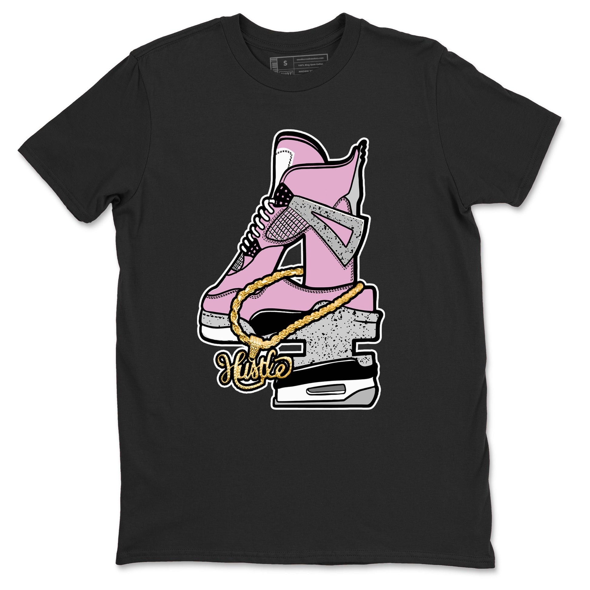 4s Retro Orchid shirts to match jordans Hustle Number 4 sneaker match tees Air Jordan 4 WMNS Orchid match shoes to clothes SNRT Sneaker Tees unisex cotton Black 2 shirts