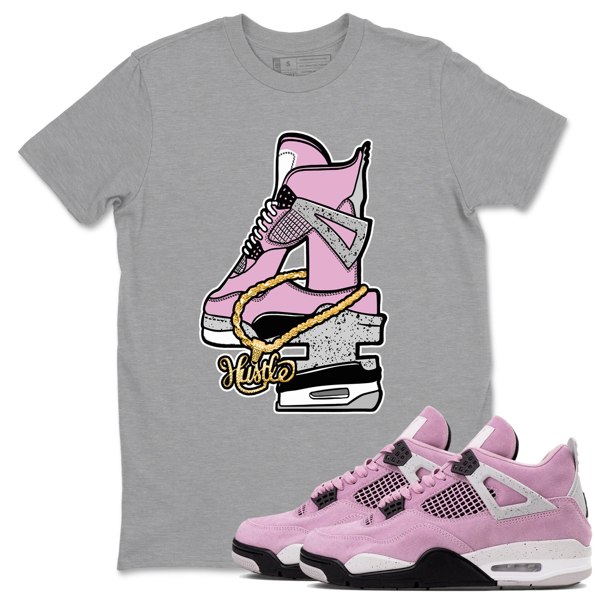 4s Retro Orchid shirts to match jordans Hustle Number 4 sneaker match tees Air Jordan 4 WMNS Orchid match shoes to clothes SNRT Sneaker Tees unisex cotton Heather Grey 1 shirts