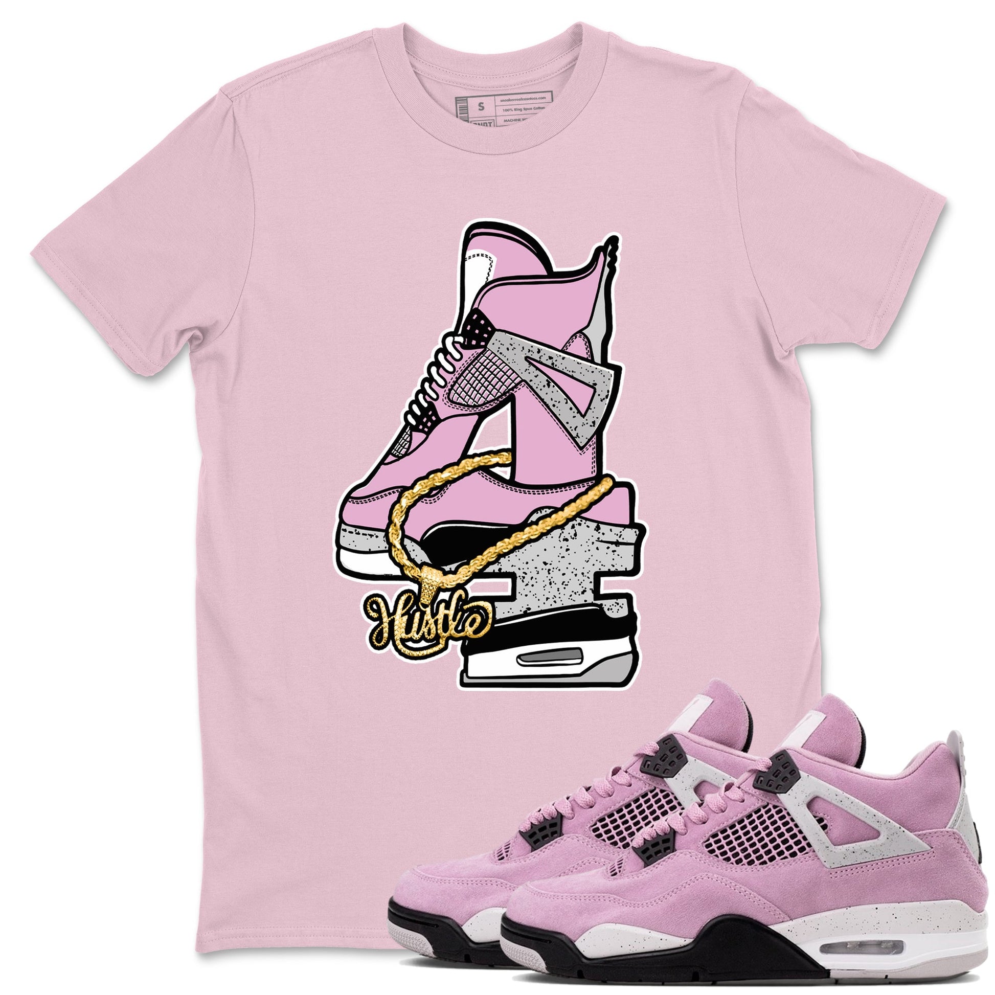 4s Retro Orchid shirts to match jordans Hustle Number 4 sneaker match tees Air Jordan 4 WMNS Orchid match shoes to clothes SNRT Sneaker Tees unisex cotton Pink 1 shirts