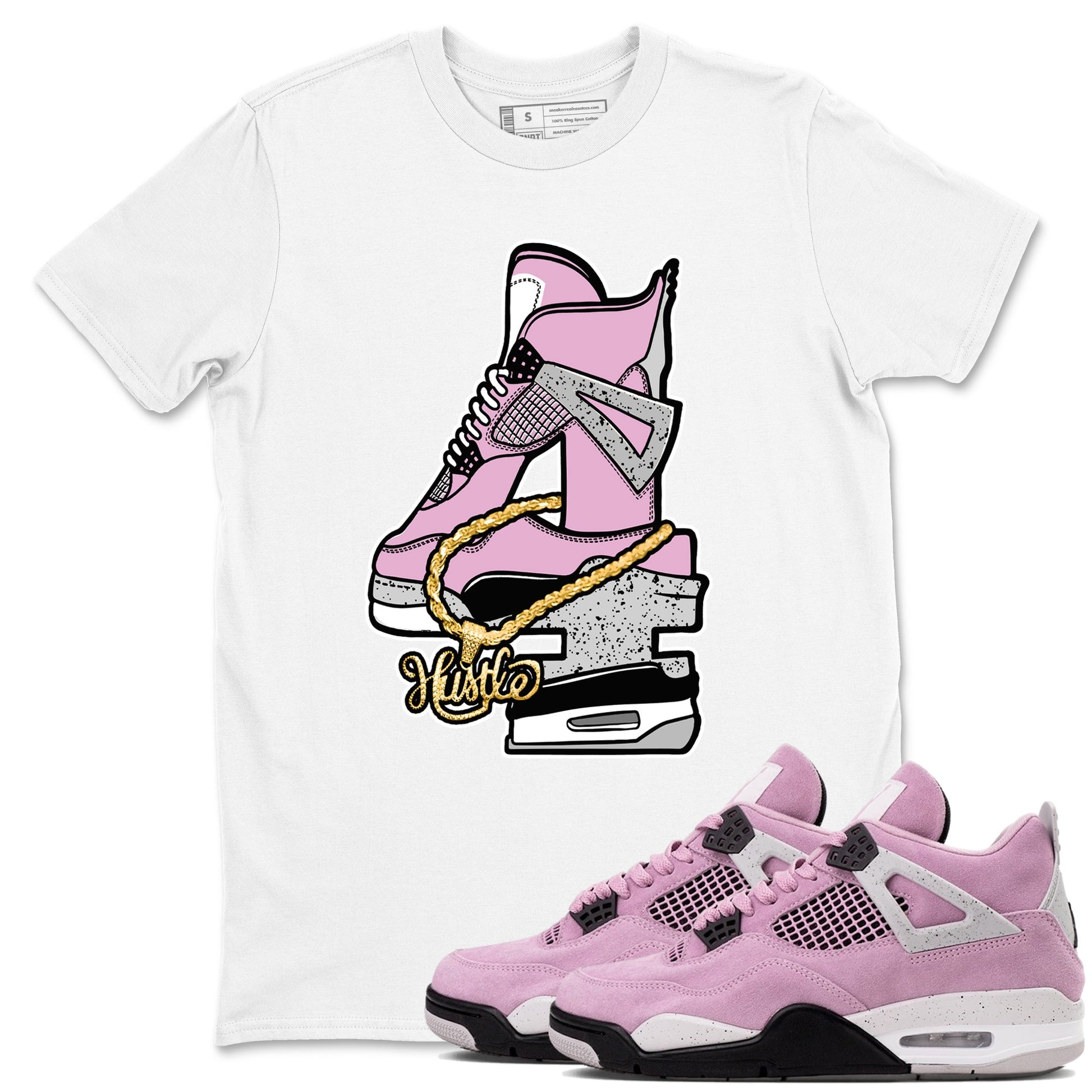 4s Retro Orchid shirts to match jordans Hustle Number 4 sneaker match tees Air Jordan 4 WMNS Orchid match shoes to clothes SNRT Sneaker Tees unisex cotton White 1 shirts