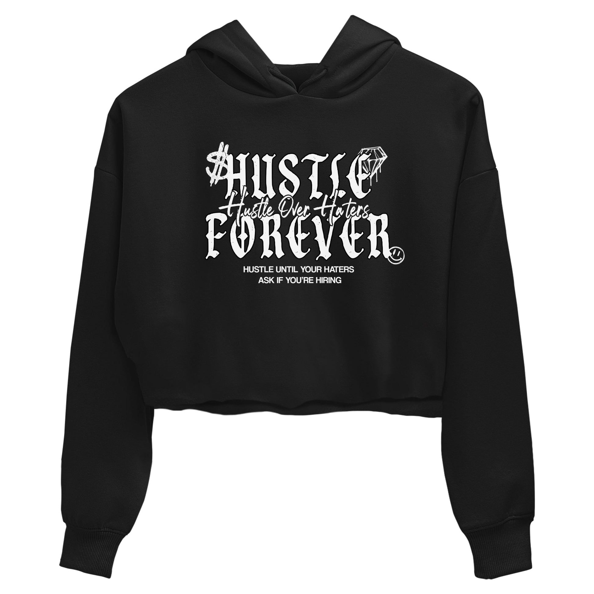 Hustle Over Haters womens crop tee made to vibe with the Air Foamposite One Triple White sneakers — the perfect match in Black 2.