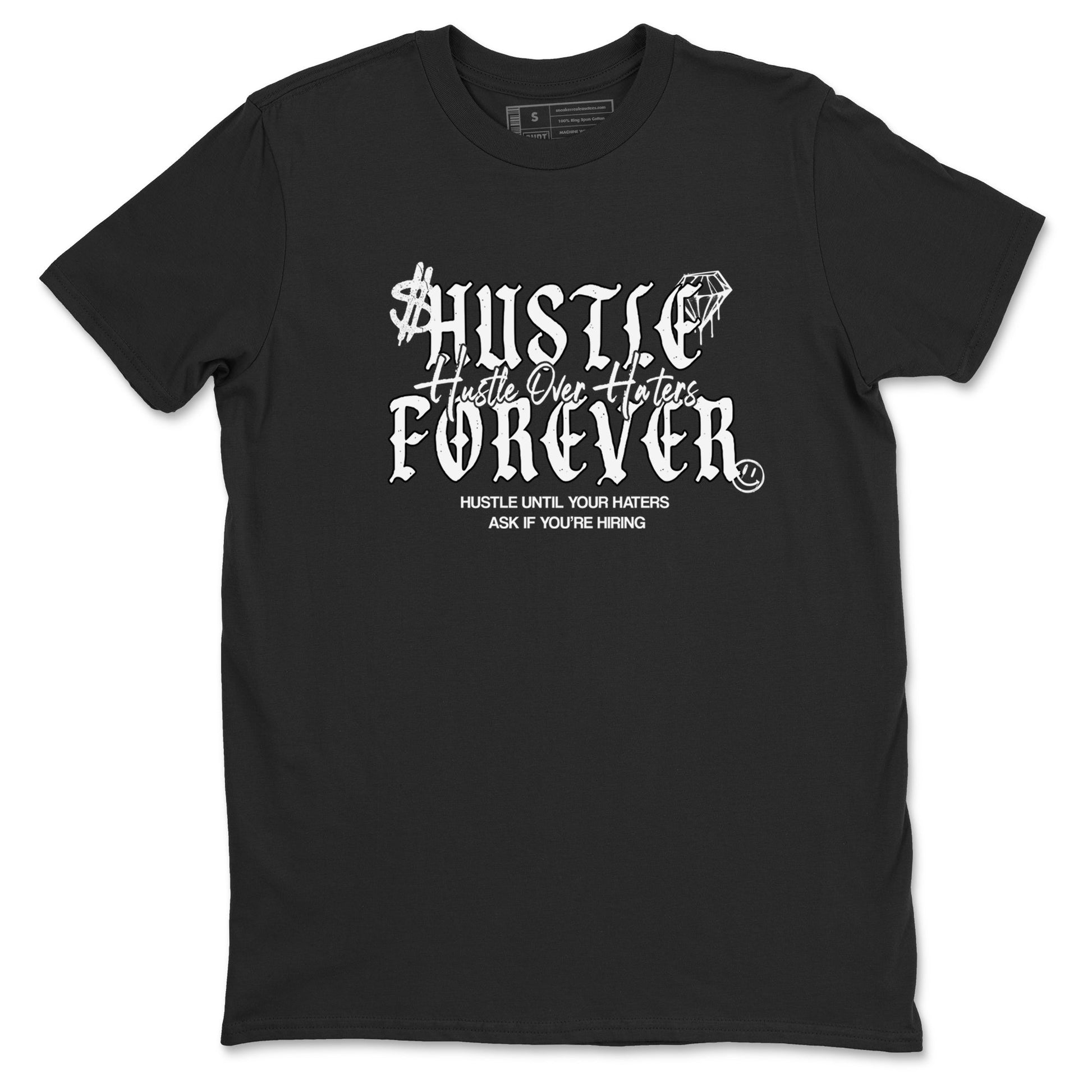 Hustle Over Haters sneaker match t-shirt styled to complete your fit with the Air Foamposite One Triple White sneakers, shown in Black 2.