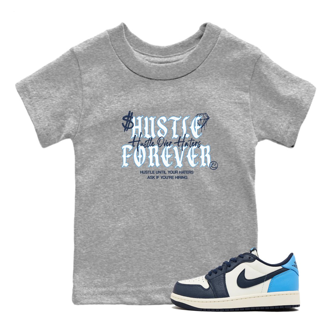 1s Obsidian shirts to match jordans Hustle Over Haters shirts to match Jordans AJ1 Retro Low OG Obsidian match shoes to clothes SNRT Sneaker Tees Youth Baby Heather Grey 1 tee