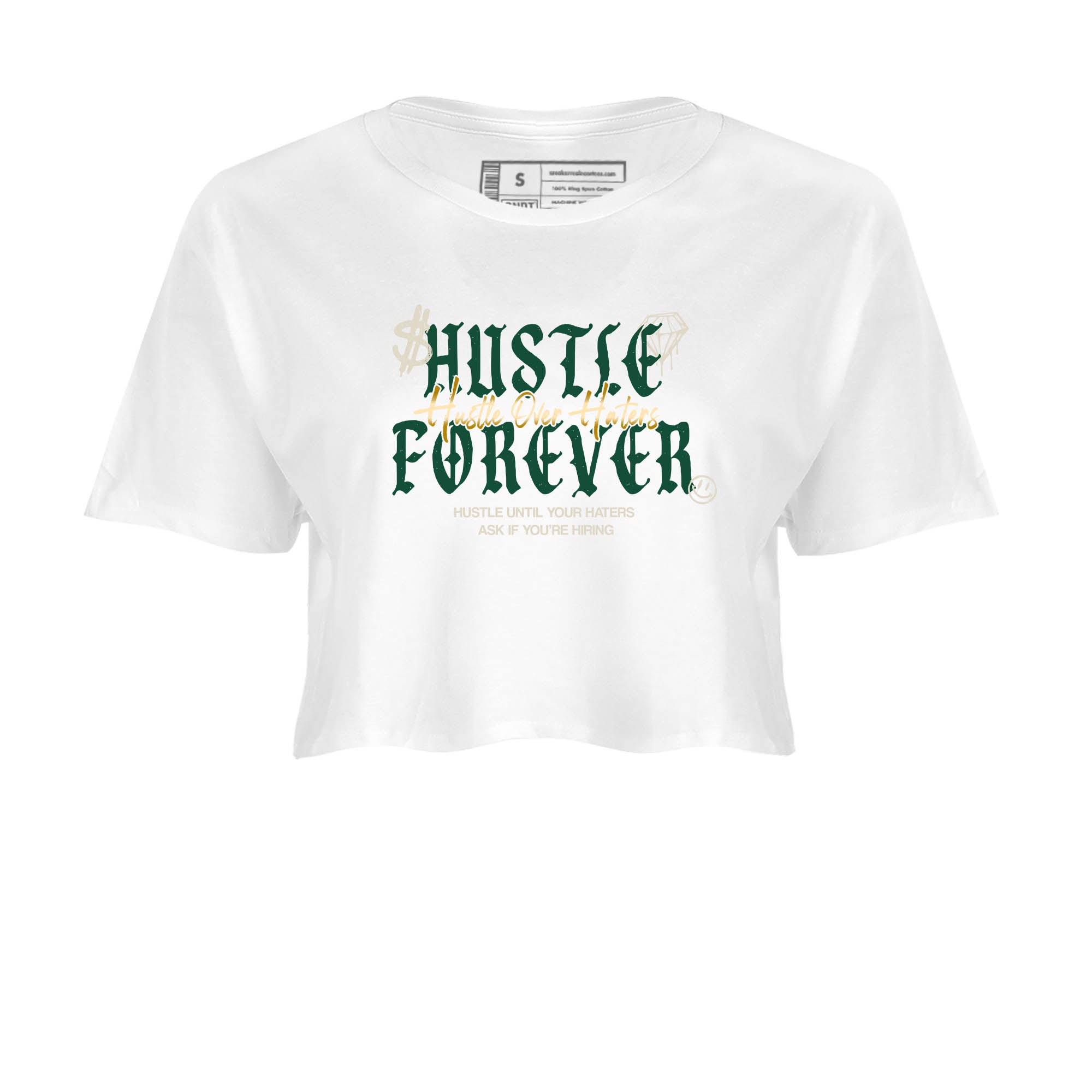 Sneaker Threads – Sneaker Tees To Match Air Jordan 1 Pro Green – Hustle Over haters Crop Tee White 2. Perfect for Jordan releases 2025 colorways.