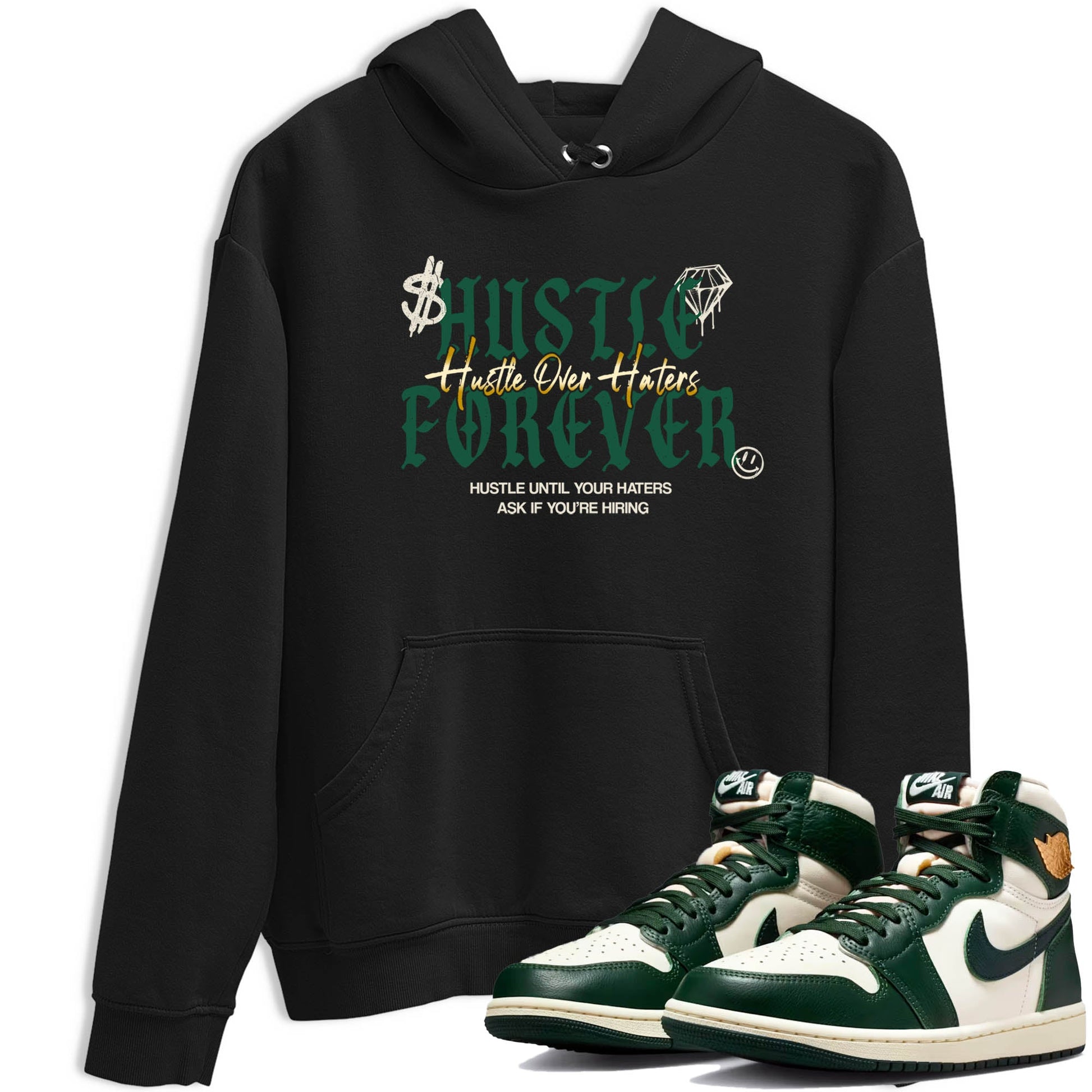 Sneaker Threads – Sneaker Tees To Match Air Jordan 1 Pro Green – Hustle Over haters Graphic Tee Black 1. Perfect for Jordan releases 2025 colorways.