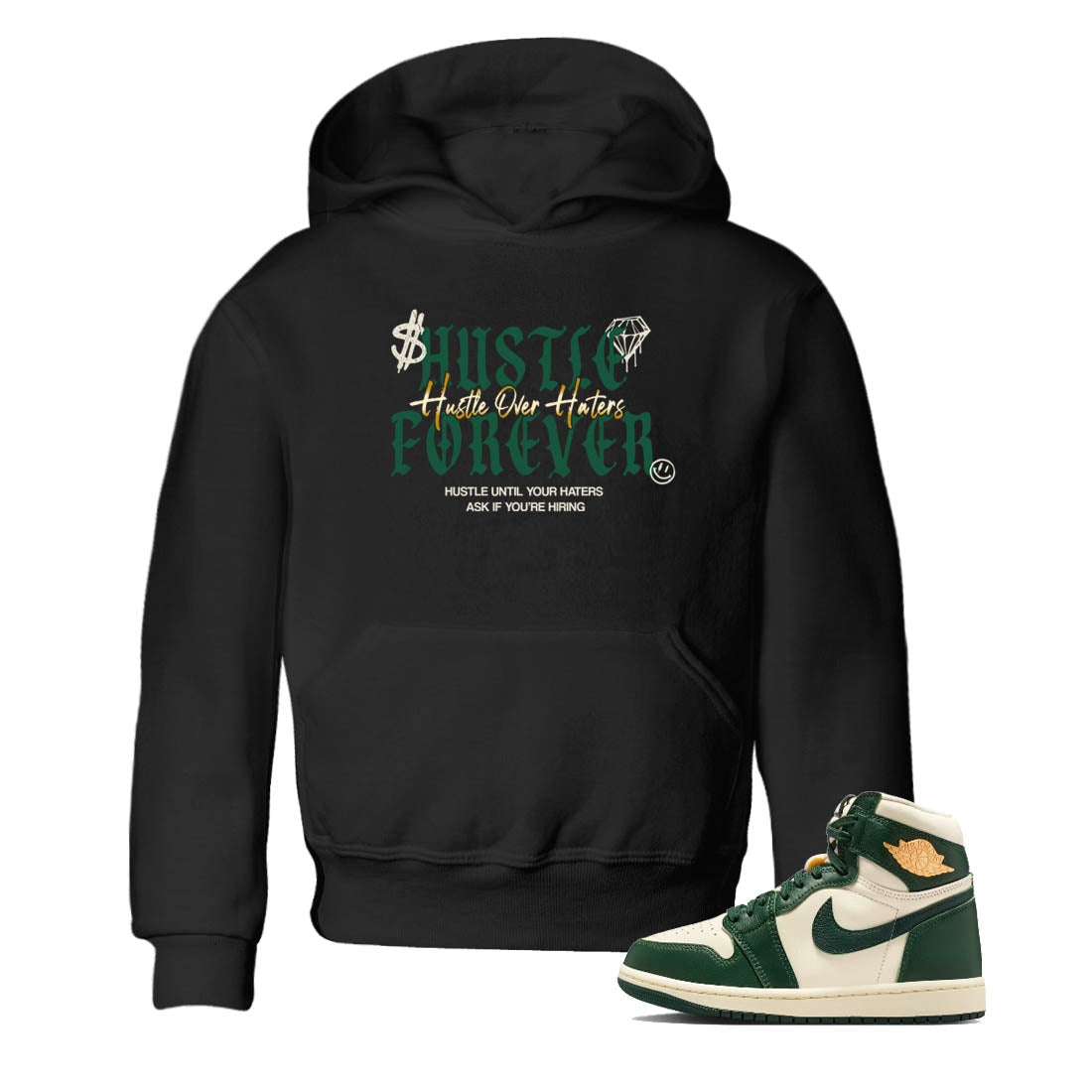 Sneaker Threads – Sneaker Tees To Match Air Jordan 1 Pro Green – Hustle Over haters Youth Graphic Tee Black 1. Perfect for Jordan releases 2025 colorways.