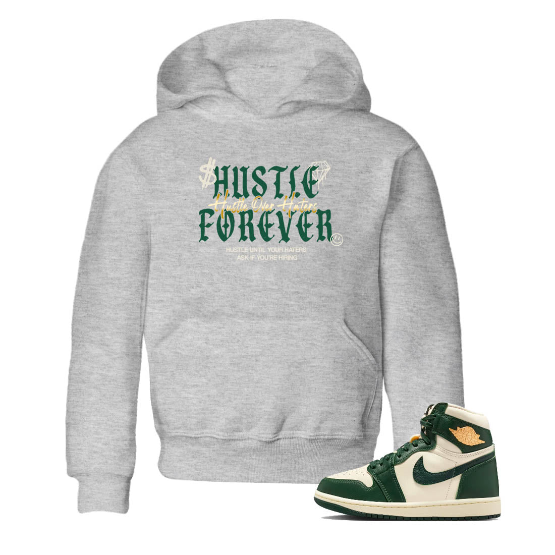 Sneaker Threads – Sneaker Tees To Match Air Jordan 1 Pro Green – Hustle Over haters Youth Graphic Tee Heather Grey 1. Perfect for Jordan releases 2025 colorways.