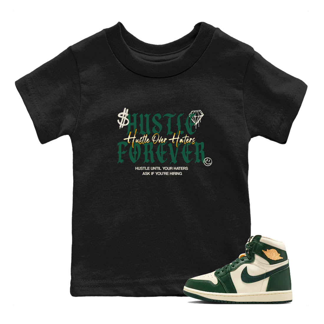 Sneaker Threads – Sneaker Tees To Match Air Jordan 1 Pro Green – Hustle Over haters Youth Graphic Tee Black 1. Perfect for Jordan releases 2025 colorways.