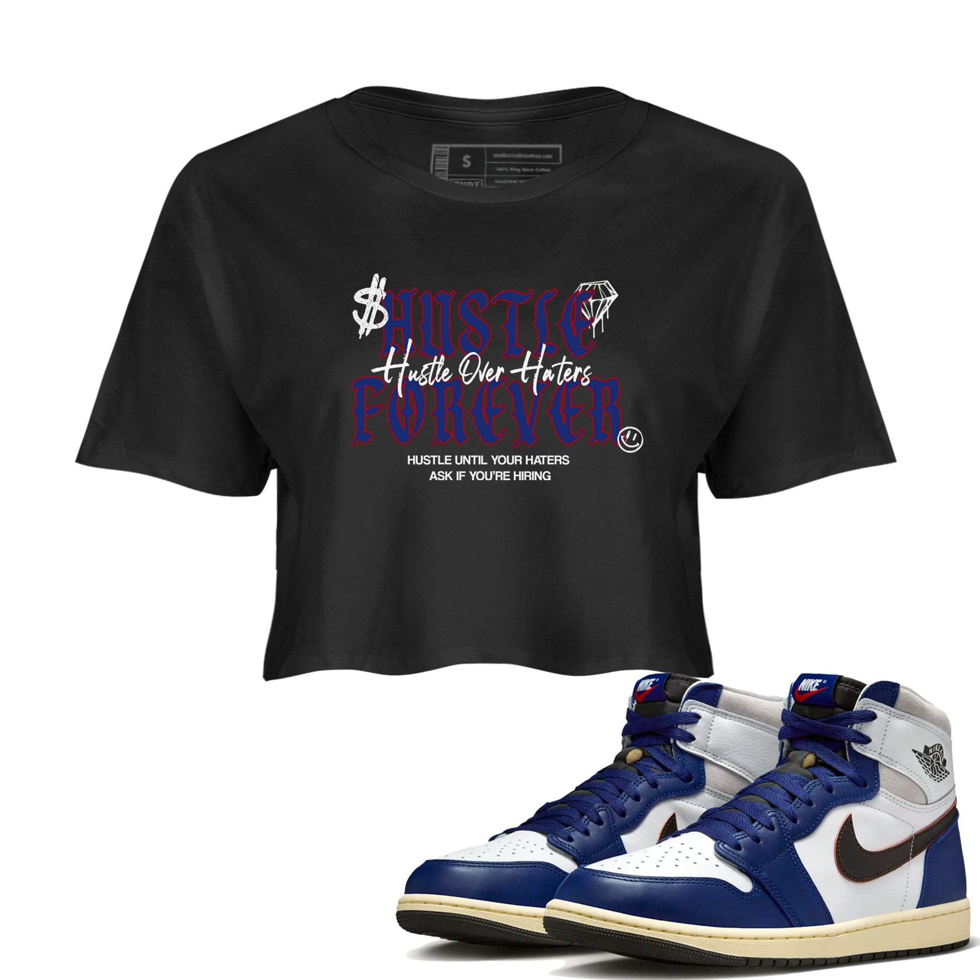 1s Rare Air shirts to match jordans Hustle Over Haters sneaker match tees Air Jordan 1 High OG Rare Air Deep Royal Blue match shoes to clothes SNRT Sneaker Tees unisex cotton Black 1 crop tee