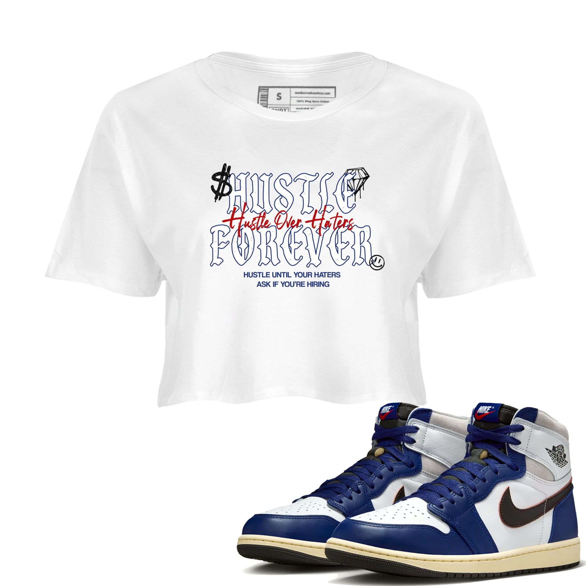 1s Rare Air shirts to match jordans Hustle Over Haters sneaker match tees Air Jordan 1 High OG Rare Air Deep Royal Blue match shoes to clothes SNRT Sneaker Tees unisex cotton White 1 crop tee