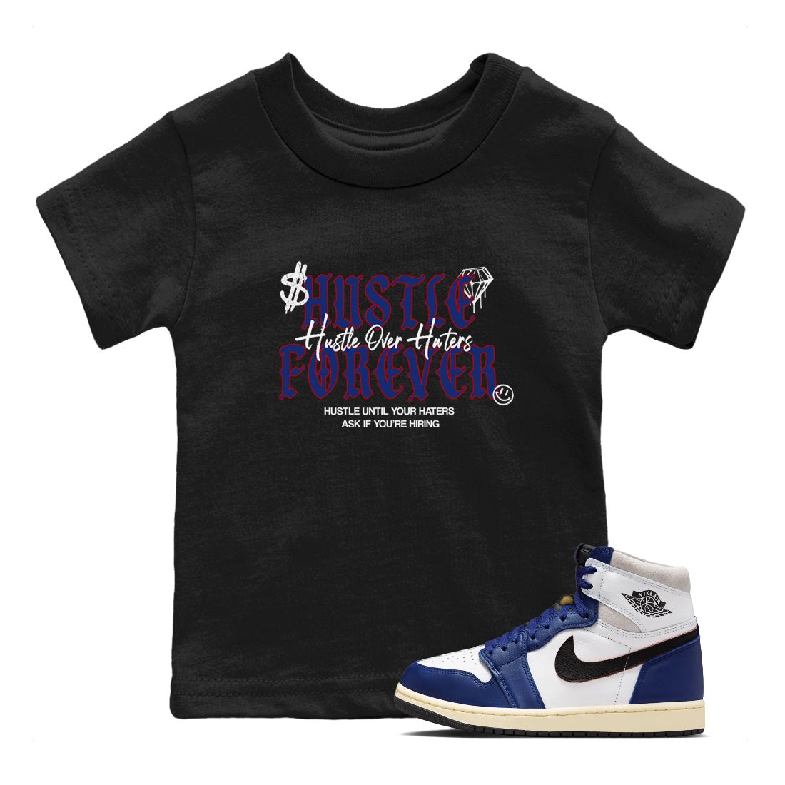 1s Rare Air shirts to match jordans Hustle Over Haters sneaker match tees Air Jordan 1 High OG Rare Air Deep Royal Blue match shoes to clothes SNRT Sneaker Tees Youth Baby Black 1 tee