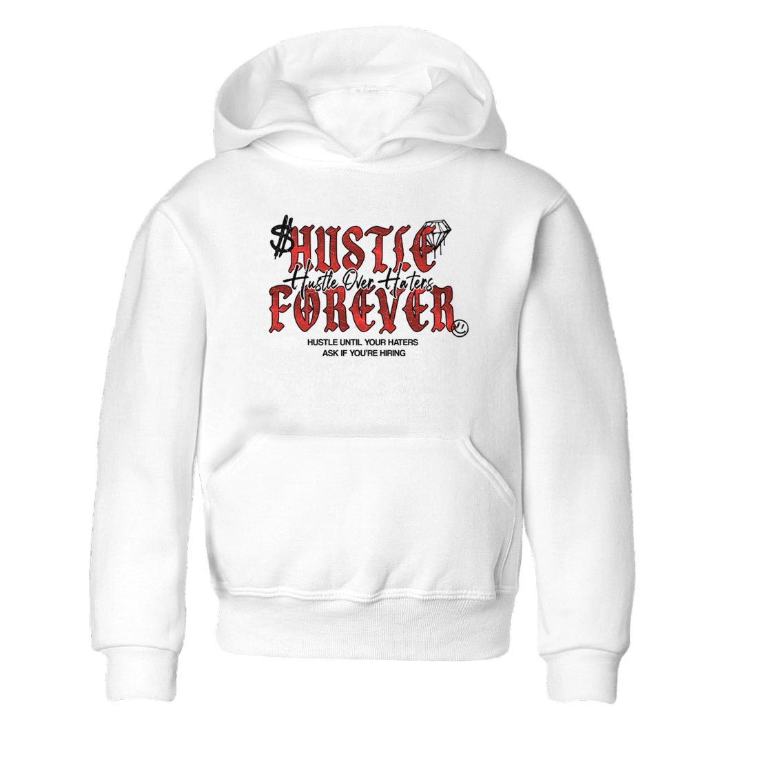 Hustle Over haters baby and kids t-shirt crafted for little sneakerheads to shine with the Air Jordan 1 Ruby sneakers, displayed in White 2.