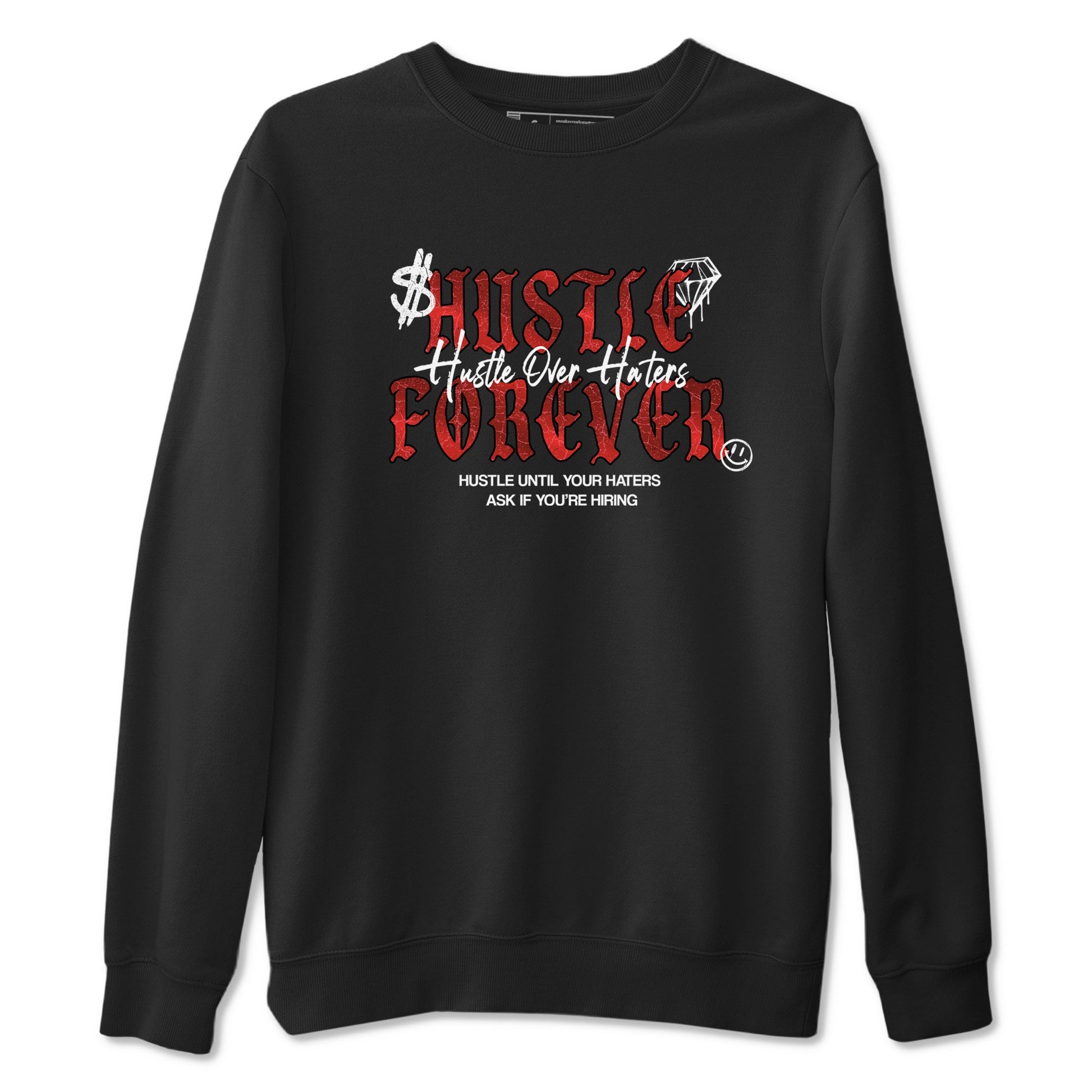 Hustle Over haters sneaker match t-shirt styled to complete your fit with the Air Jordan 1 Ruby sneakers, shown in Black 2.