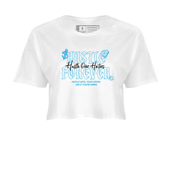 Hustle Over Haters womens crop tee made to vibe with the Air Jordan 1 UNC Reimagined sneakers — the perfect match in White 2.
