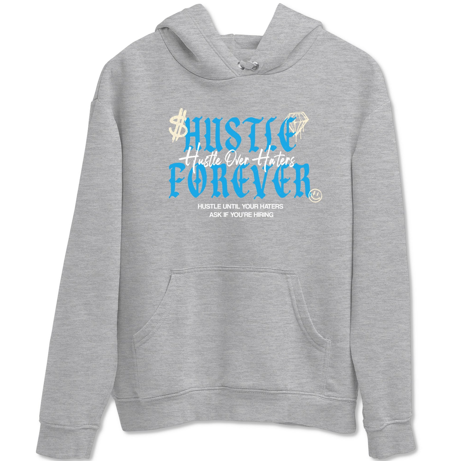 Hustle Over Haters sneaker match t-shirt styled to complete your fit with the Air Jordan 1 UNC Reimagined sneakers, shown in Heather Grey 2.