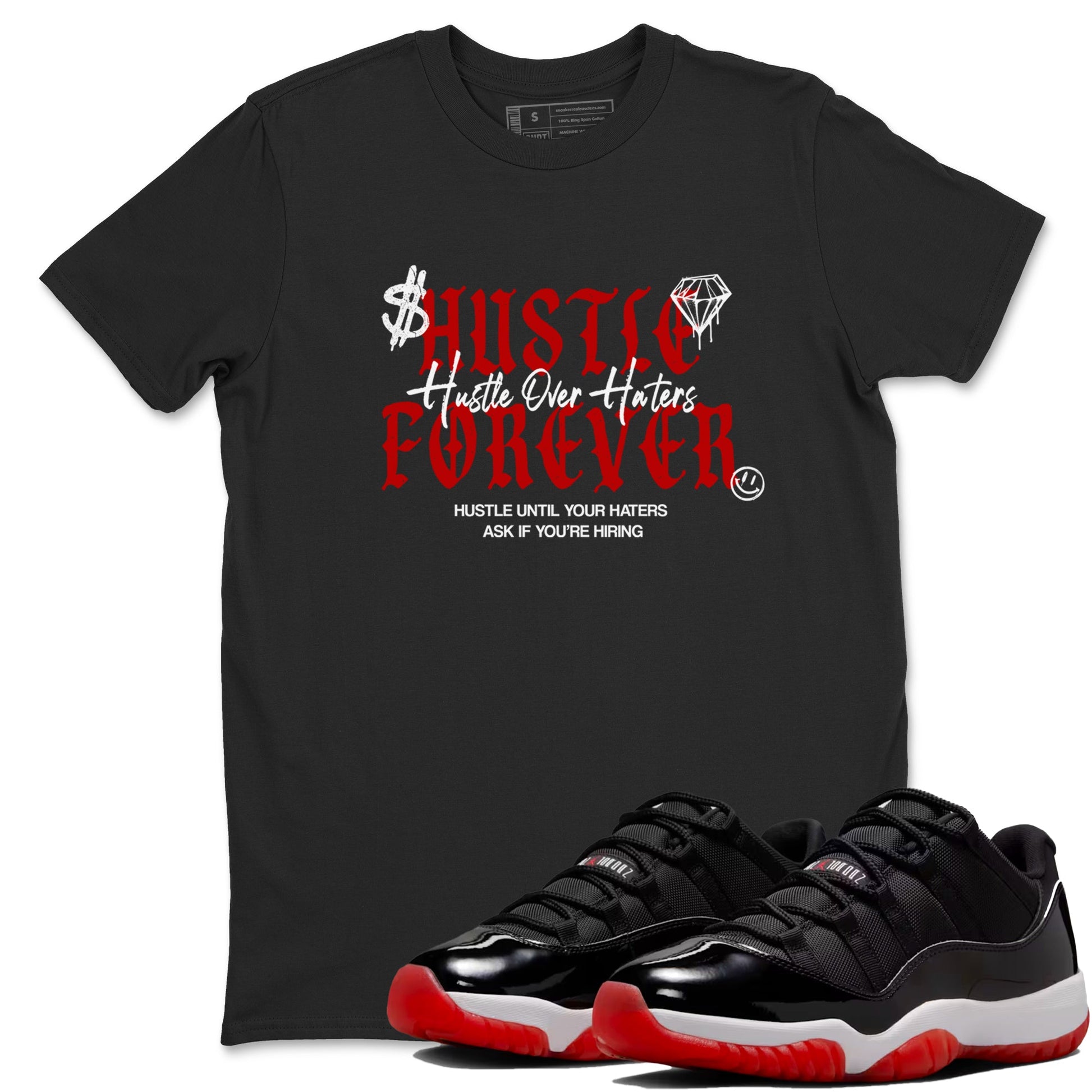 11s Bred shirts to match jordans Hustle Over Haters sneaker match tees Air Jordan 11 Retro Bred match shoes to clothes SNRT Sneaker Tees unisex cotton Black 1 shirts