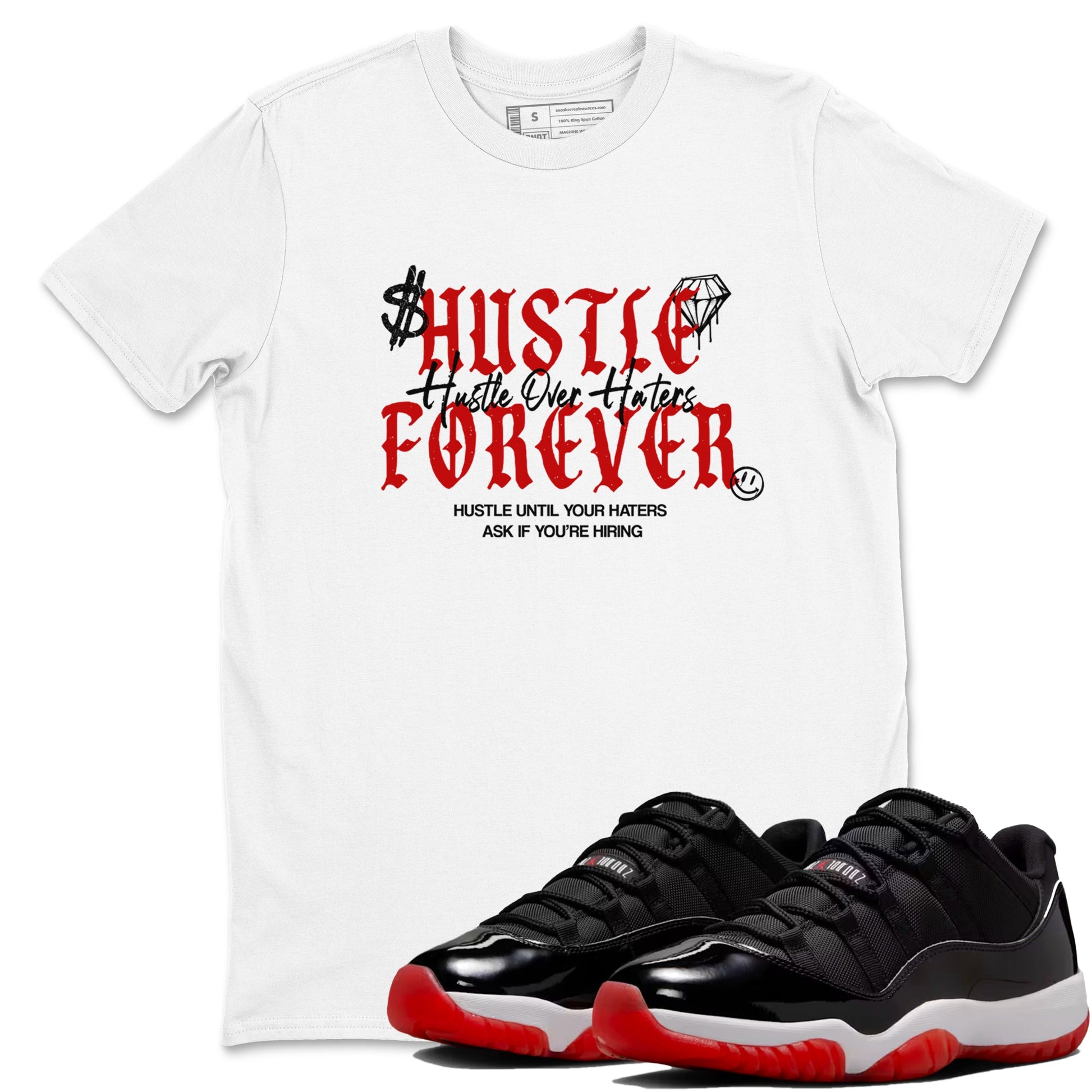 11s Bred shirts to match jordans Hustle Over Haters sneaker match tees Air Jordan 11 Retro Bred match shoes to clothes SNRT Sneaker Tees unisex cotton White 1 shirts