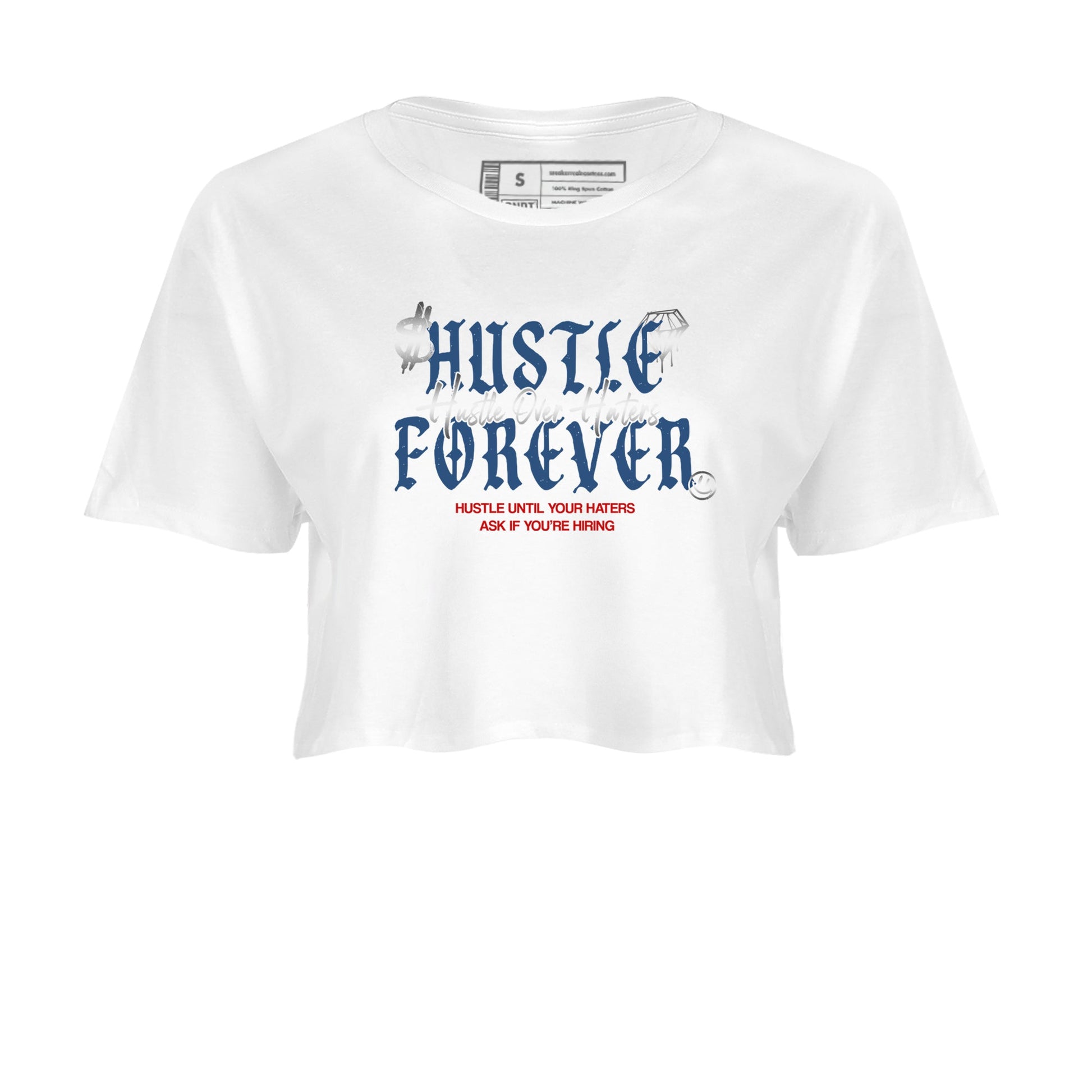 Sneaker match tees – Sneaker Tees To Match Air Jordan 13 French Blue Shoes – Hustle Over Haters Crop T-Shirt White 2