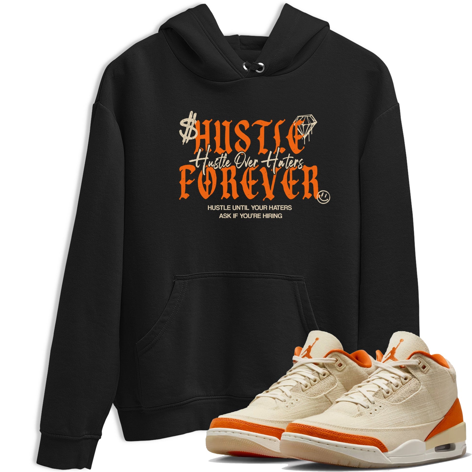 Hustle Over Haters sneaker match t-shirt styled to complete your fit with the Air Jordan 3 Starfish sneakers, shown in Black 1.