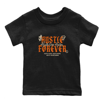 Hustle Over Haters baby and kids t-shirt crafted for little sneakerheads to shine with the Air Jordan 3 Starfish sneakers, displayed in Black 2.