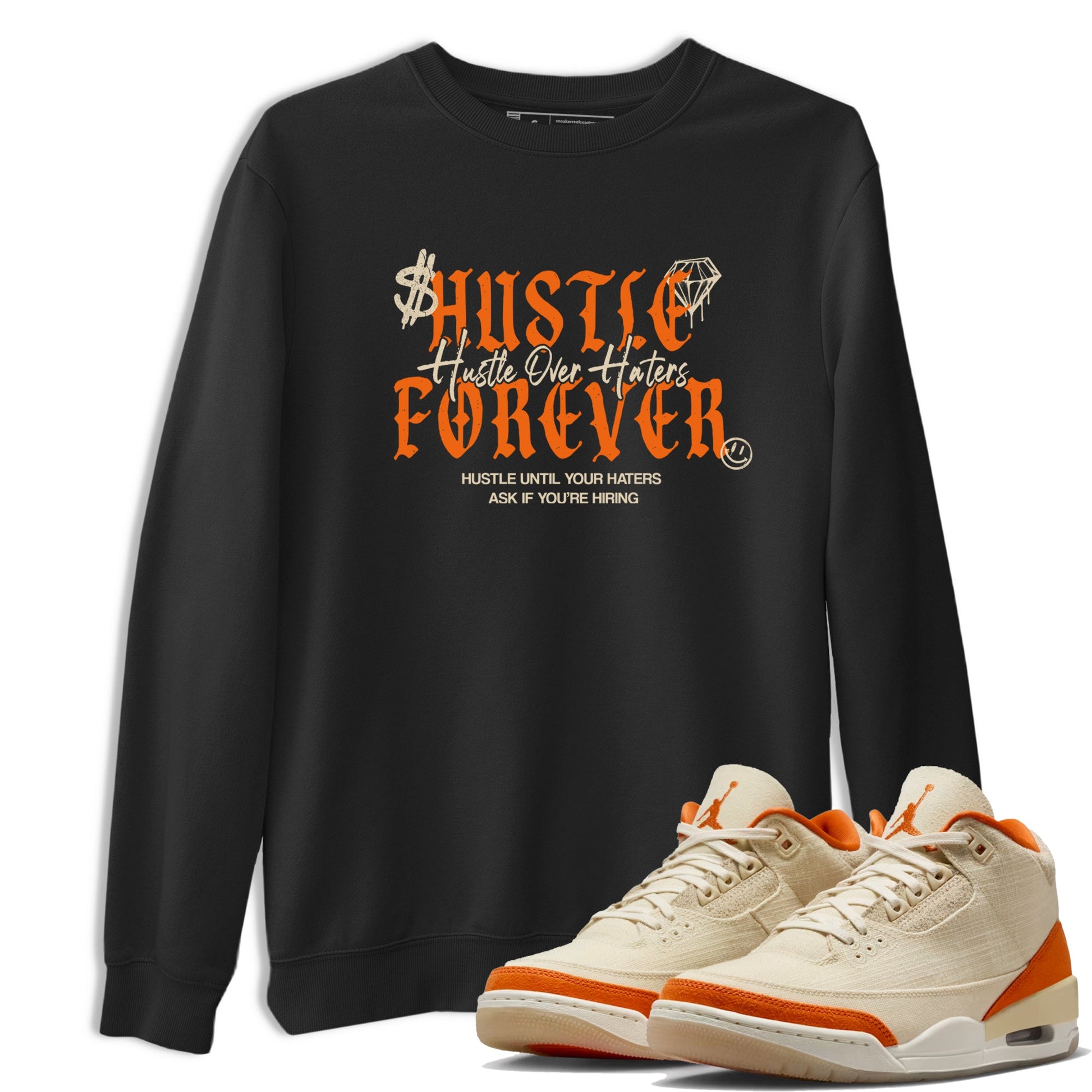 Hustle Over Haters sneaker match t-shirt styled to complete your fit with the Air Jordan 3 Starfish sneakers, shown in Black 1.