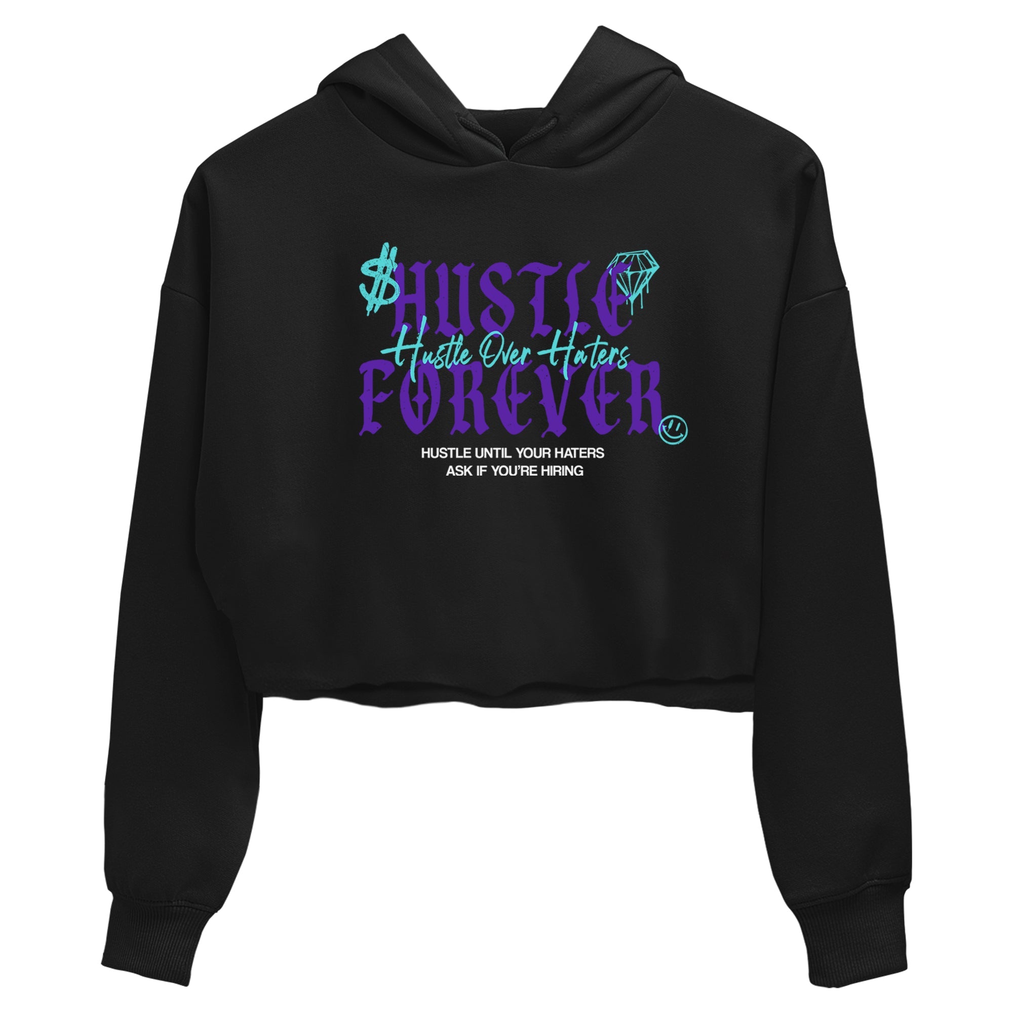 Hustle Over Haters womens crop tee made to vibe with the Air Jordan 5 Grape sneakers — the perfect match in Black 2.