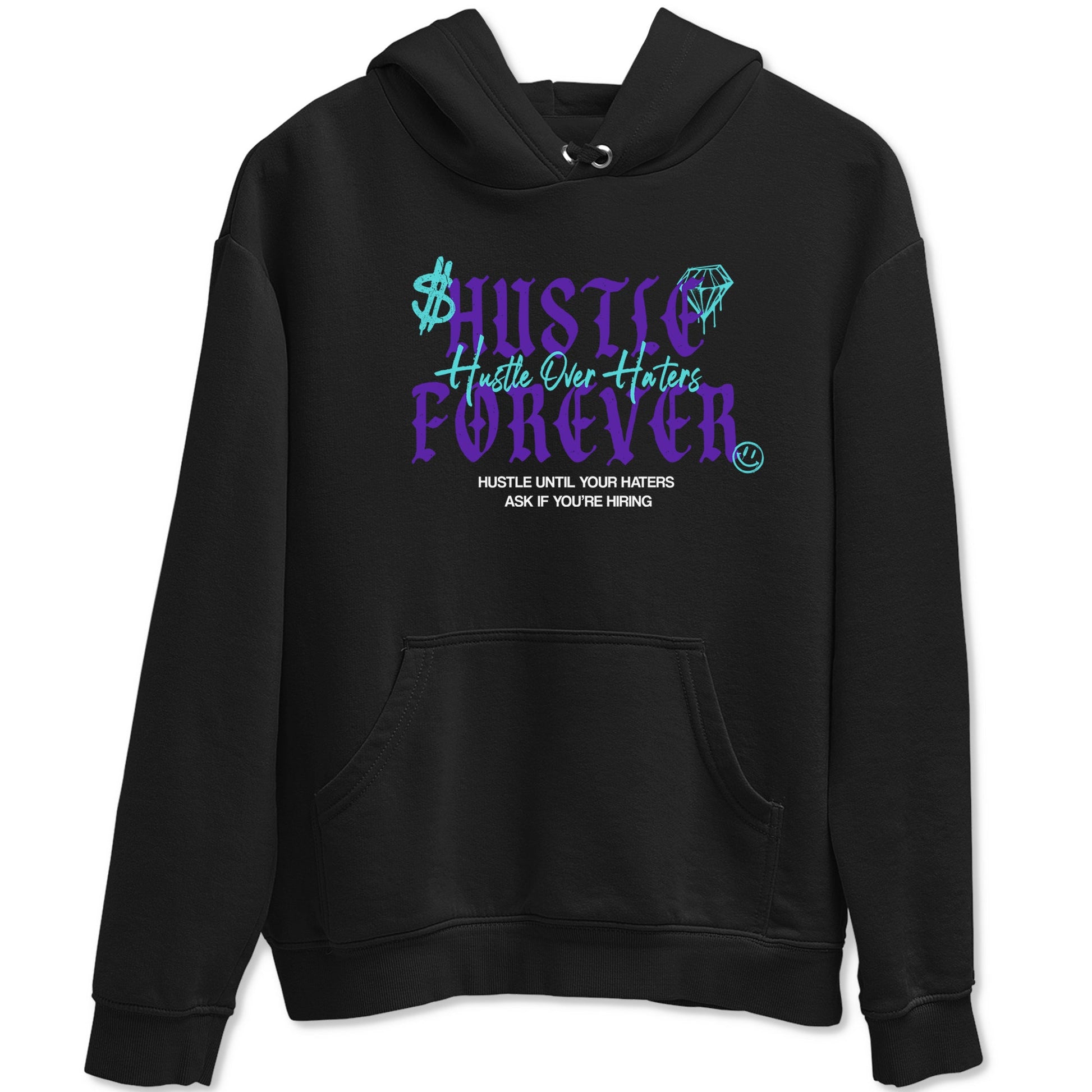 Hustle Over Haters sneaker match t-shirt styled to complete your fit with the Air Jordan 5 Grape sneakers, shown in Black 2.
