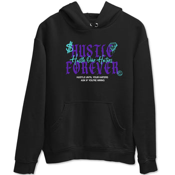 Hustle Over Haters sneaker match t-shirt styled to complete your fit with the Air Jordan 5 Grape sneakers, shown in Black 2.