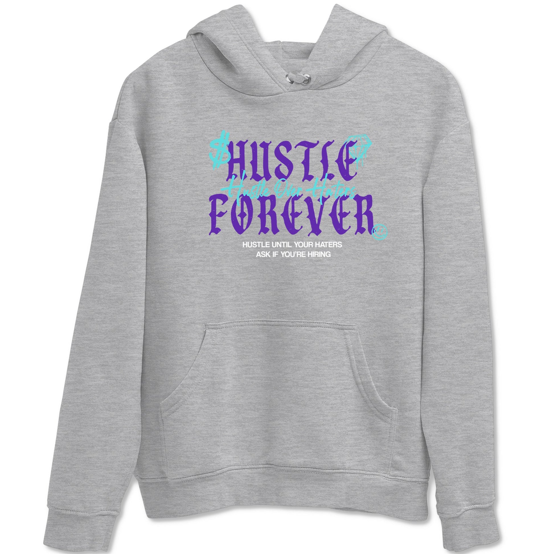 Hustle Over Haters sneaker match t-shirt styled to complete your fit with the Air Jordan 5 Grape sneakers, shown in Heather Grey 2.