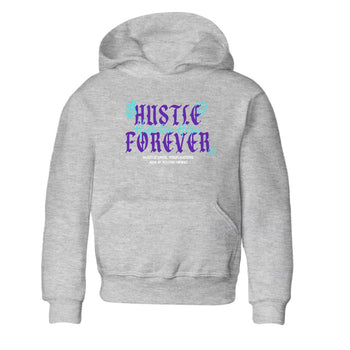 Hustle Over Haters baby and kids t-shirt crafted for little sneakerheads to shine with the Air Jordan 5 Grape sneakers, displayed in Heather Grey 2.