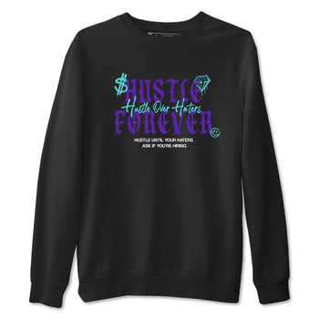 Hustle Over Haters sneaker match t-shirt styled to complete your fit with the Air Jordan 5 Grape sneakers, shown in Black 2.