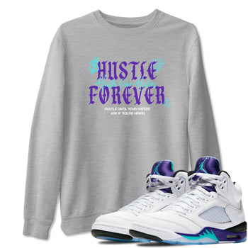 Hustle Over Haters sneaker match t-shirt styled to complete your fit with the Air Jordan 5 Grape sneakers, shown in Heather Grey 1.