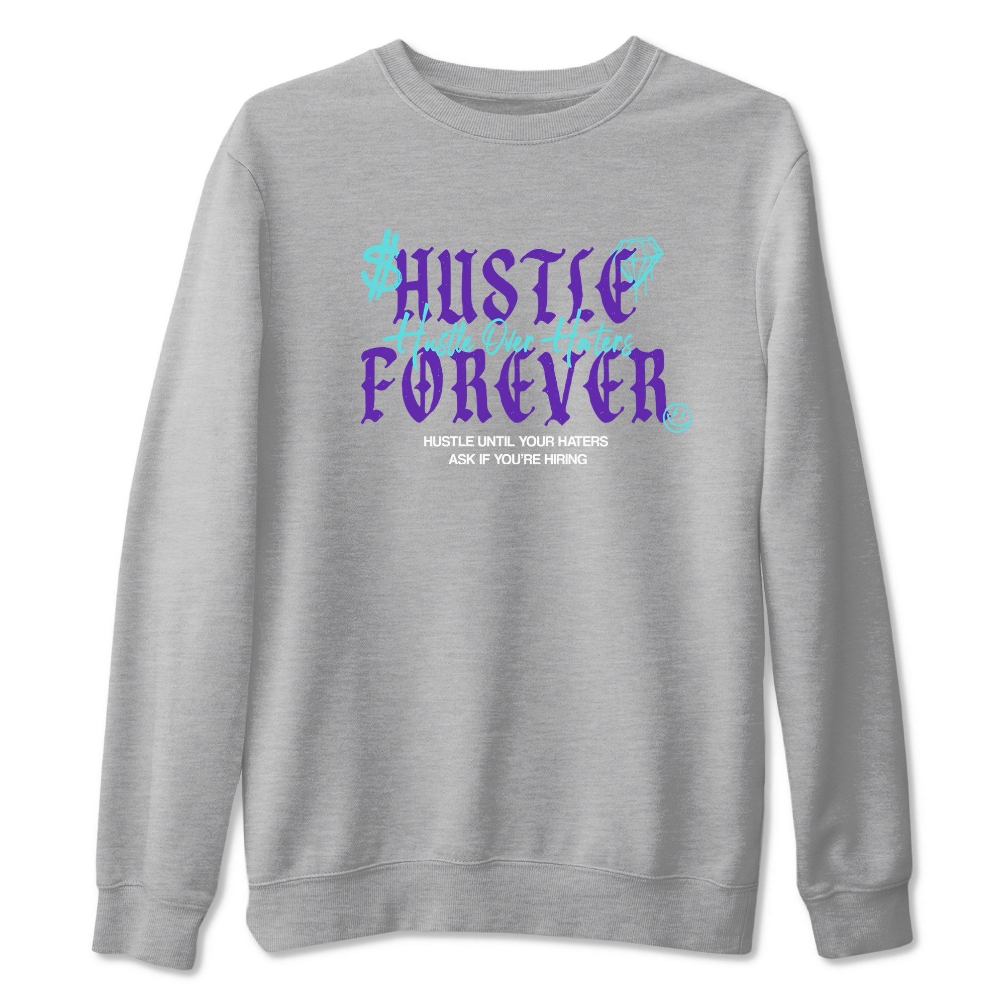 Hustle Over Haters sneaker match t-shirt styled to complete your fit with the Air Jordan 5 Grape sneakers, shown in Heather Grey 2.