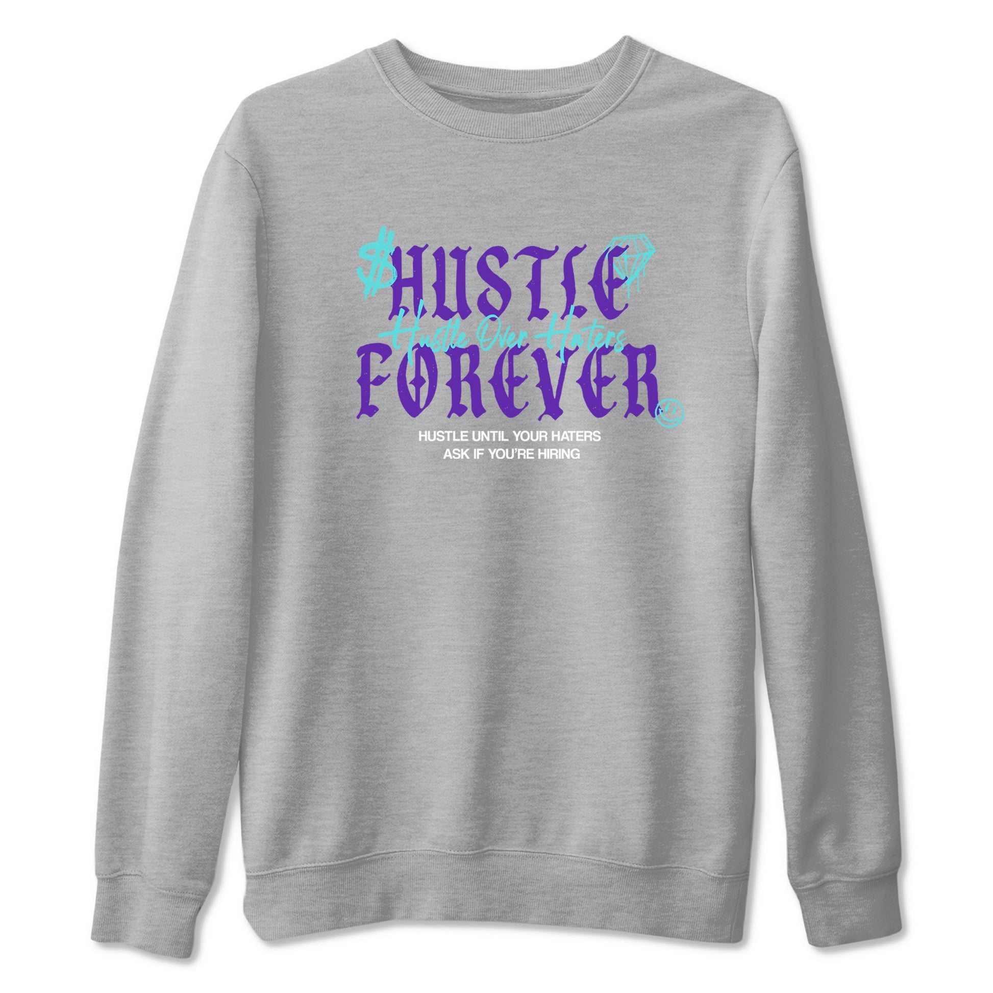 Hustle Over Haters sneaker match t-shirt styled to complete your fit with the Air Jordan 5 Grape sneakers, shown in Heather Grey 2.