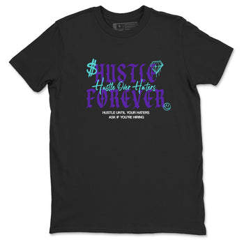 Hustle Over Haters sneaker match t-shirt styled to complete your fit with the Air Jordan 5 Grape sneakers, shown in Black 2.