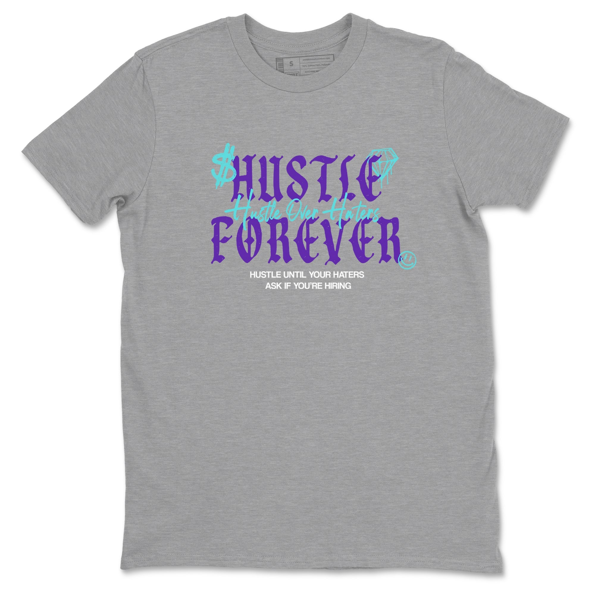 Hustle Over Haters sneaker match t-shirt styled to complete your fit with the Air Jordan 5 Grape sneakers, shown in Heather Grey 2.