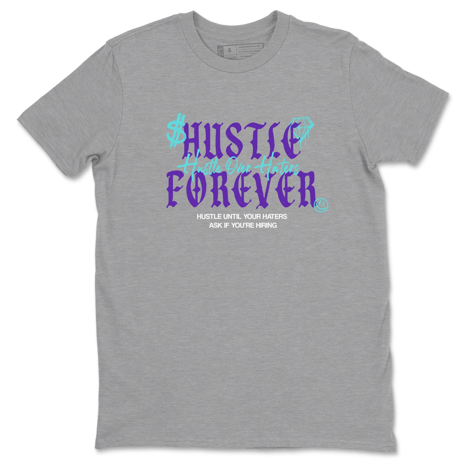 Hustle Over Haters sneaker match t-shirt styled to complete your fit with the Air Jordan 5 Grape sneakers, shown in Heather Grey 2.