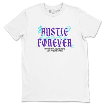 Hustle Over Haters sneaker match t-shirt styled to complete your fit with the Air Jordan 5 Grape sneakers, shown in White 2.