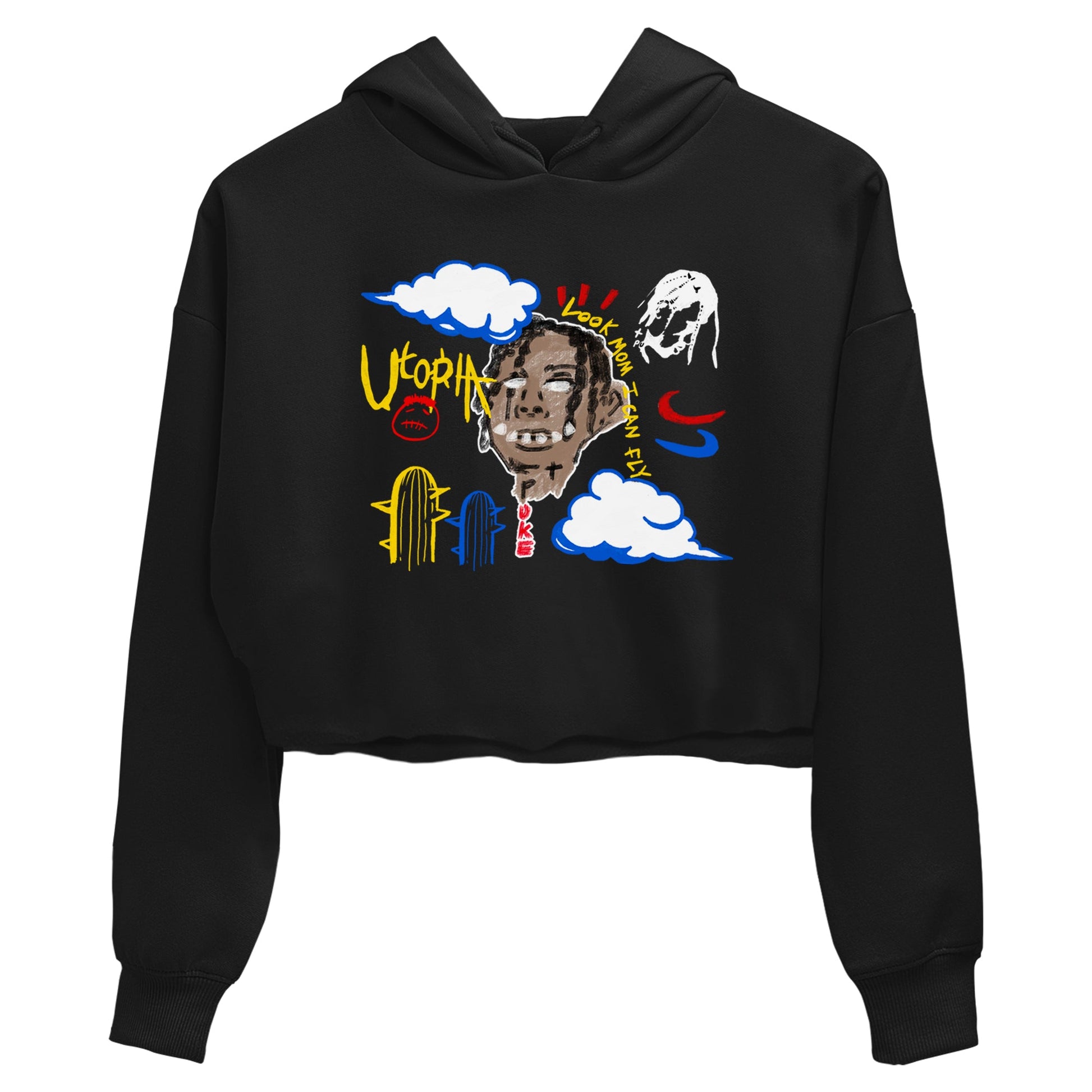 1s Travis Scott Canary shirts to match jordans I Can Fly t shirts to match sneakers Air Jordan 1 Retro Low OG SP Travis Scott Canary match shoes to clothes SNRT Sneaker Tees unisex cotton Black 2 crop tee