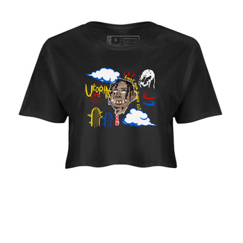1s Travis Scott Canary shirts to match jordans I Can Fly t shirts to match sneakers Air Jordan 1 Retro Low OG SP Travis Scott Canary match shoes to clothes SNRT Sneaker Tees unisex cotton Black 2 crop tee