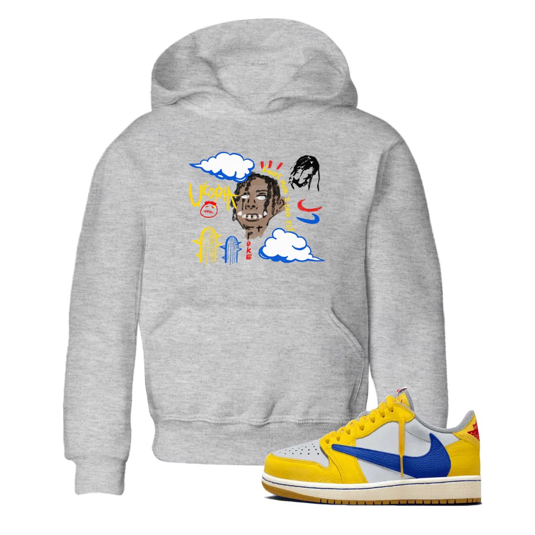1s Travis Scott Canary shirts to match jordans I Can Fly t shirts to match sneakers Air Jordan 1 Retro Low OG SP Travis Scott Canary match shoes to clothes SNRT Sneaker Tees Youth Baby Heather Grey 1 tee