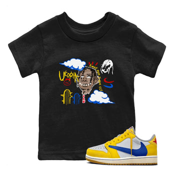 1s Travis Scott Canary shirts to match jordans I Can Fly t shirts to match sneakers Air Jordan 1 Retro Low OG SP Travis Scott Canary match shoes to clothes SNRT Sneaker Tees Youth Baby Black 1 tee