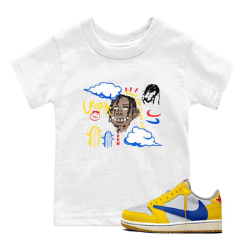 1s Travis Scott Canary shirts to match jordans I Can Fly t shirts to match sneakers Air Jordan 1 Retro Low OG SP Travis Scott Canary match shoes to clothes SNRT Sneaker Tees Youth Baby White 1 tee