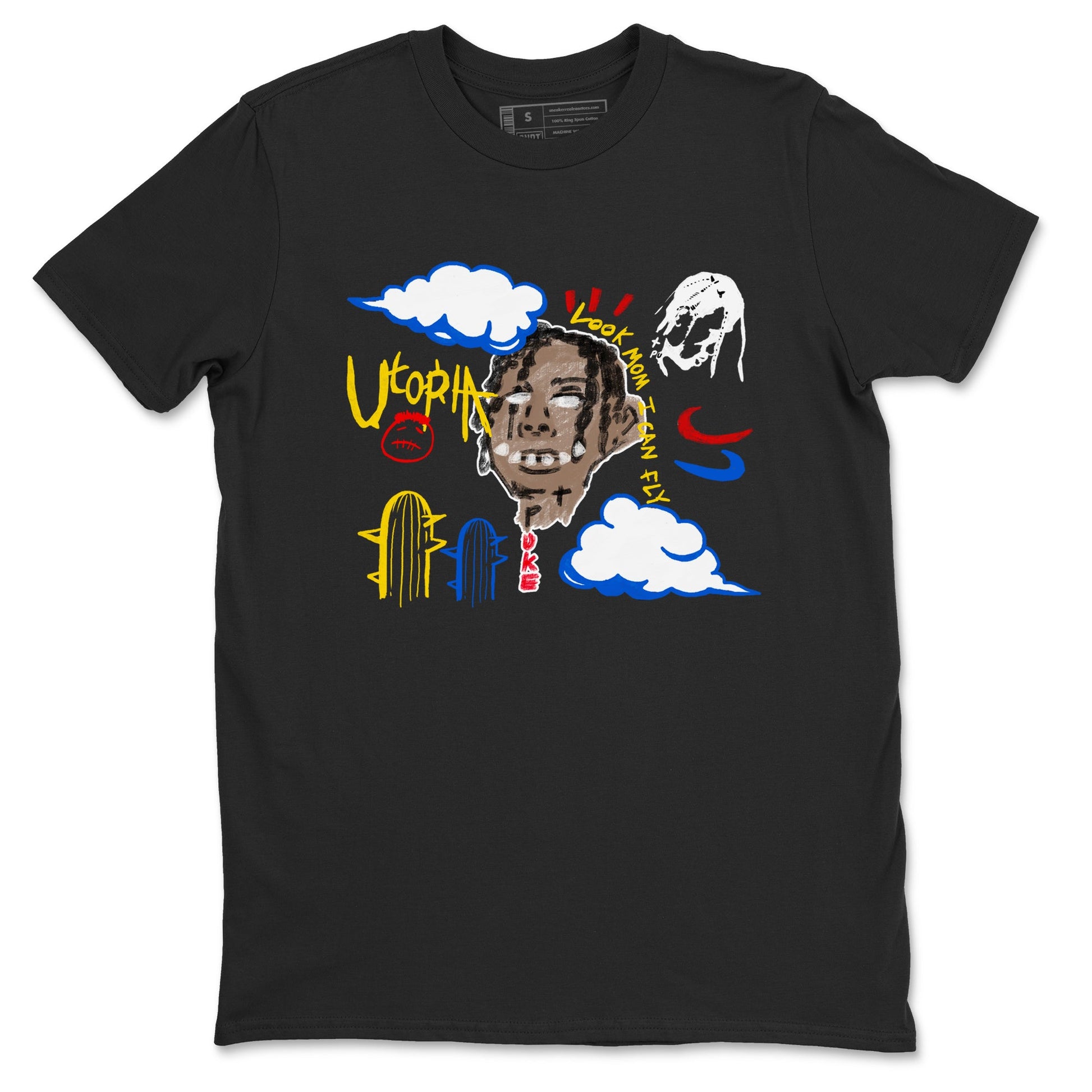 1s Travis Scott Canary shirts to match jordans I Can Fly t shirts to match sneakers Air Jordan 1 Retro Low OG SP Travis Scott Canary match shoes to clothes SNRT Sneaker Tees unisex cotton Black 2 shirts