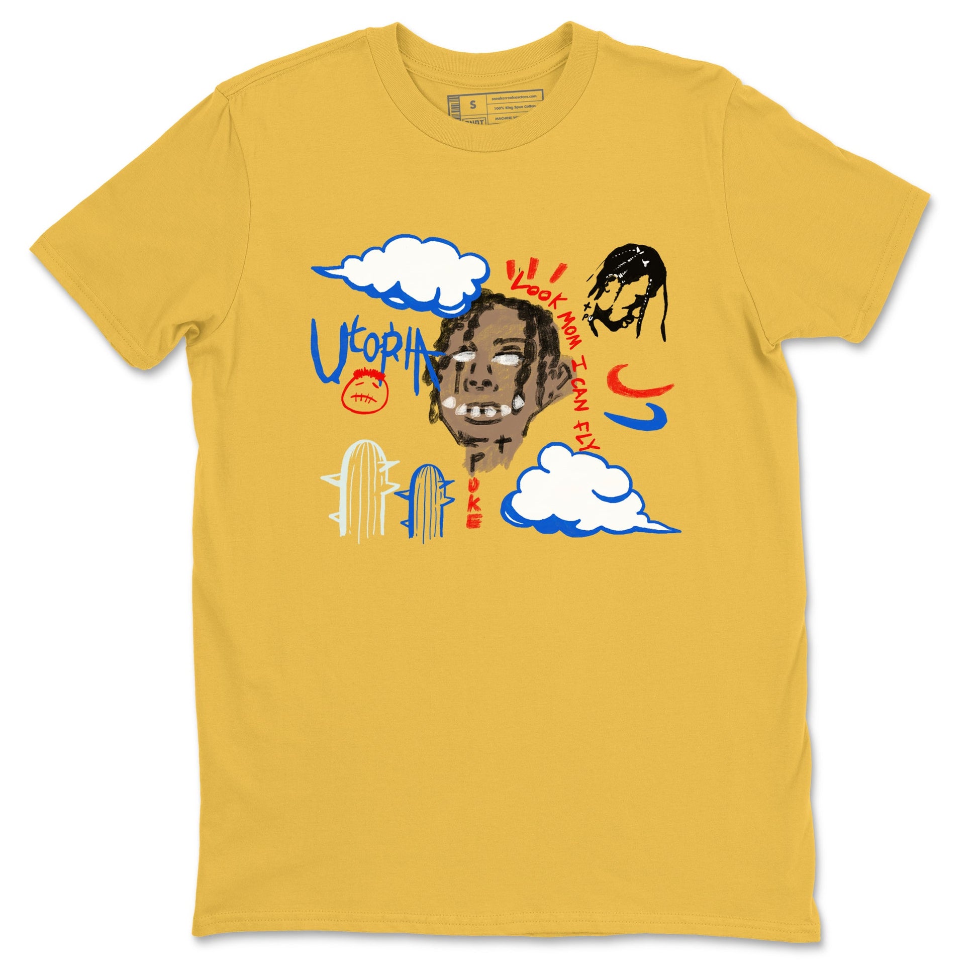 1s Travis Scott Canary shirts to match jordans I Can Fly t shirts to match sneakers Air Jordan 1 Retro Low OG SP Travis Scott Canary match shoes to clothes SNRT Sneaker Tees unisex cotton Daisy 2 shirts