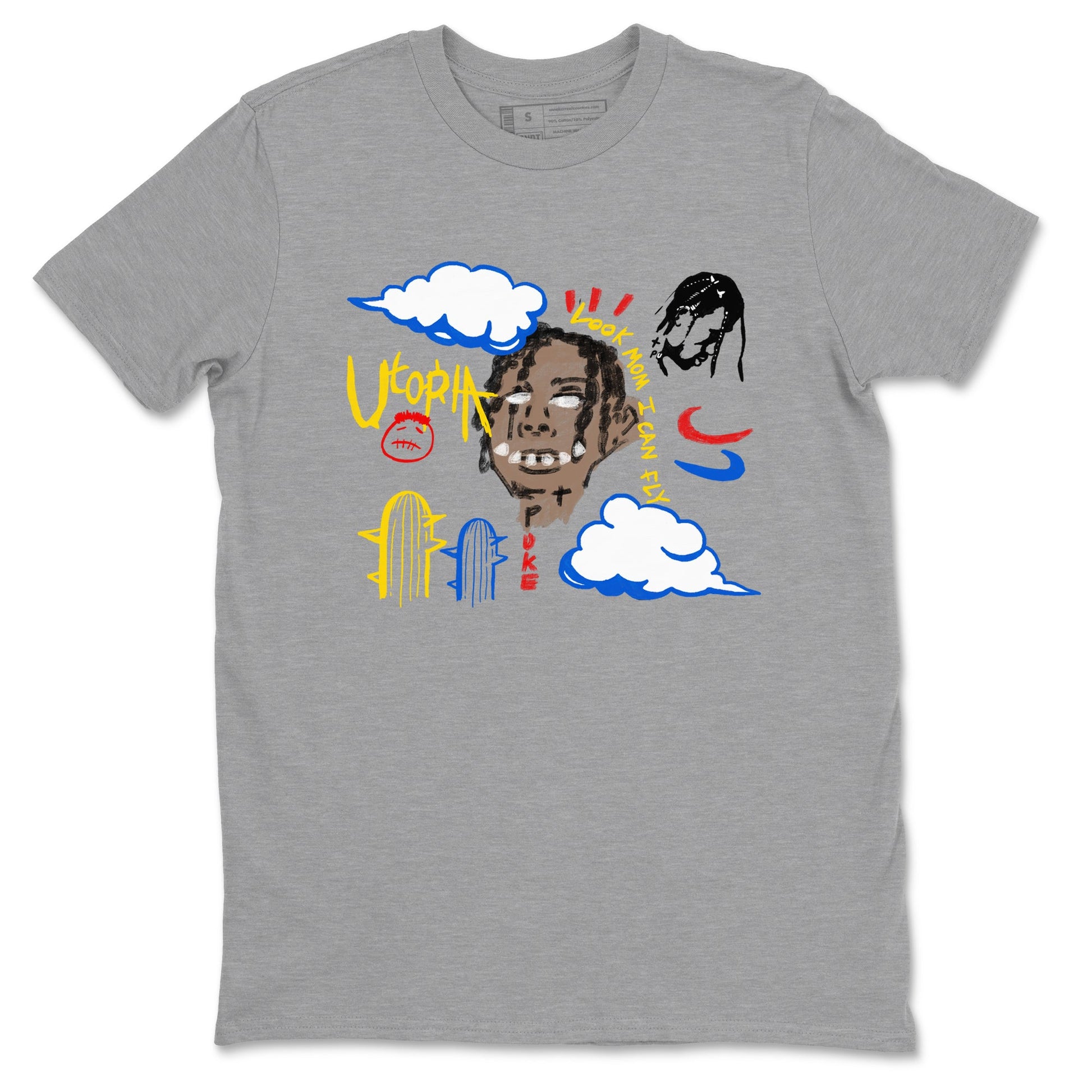 1s Travis Scott Canary shirts to match jordans I Can Fly t shirts to match sneakers Air Jordan 1 Retro Low OG SP Travis Scott Canary match shoes to clothes SNRT Sneaker Tees unisex cotton Heather Grey 2 shirts