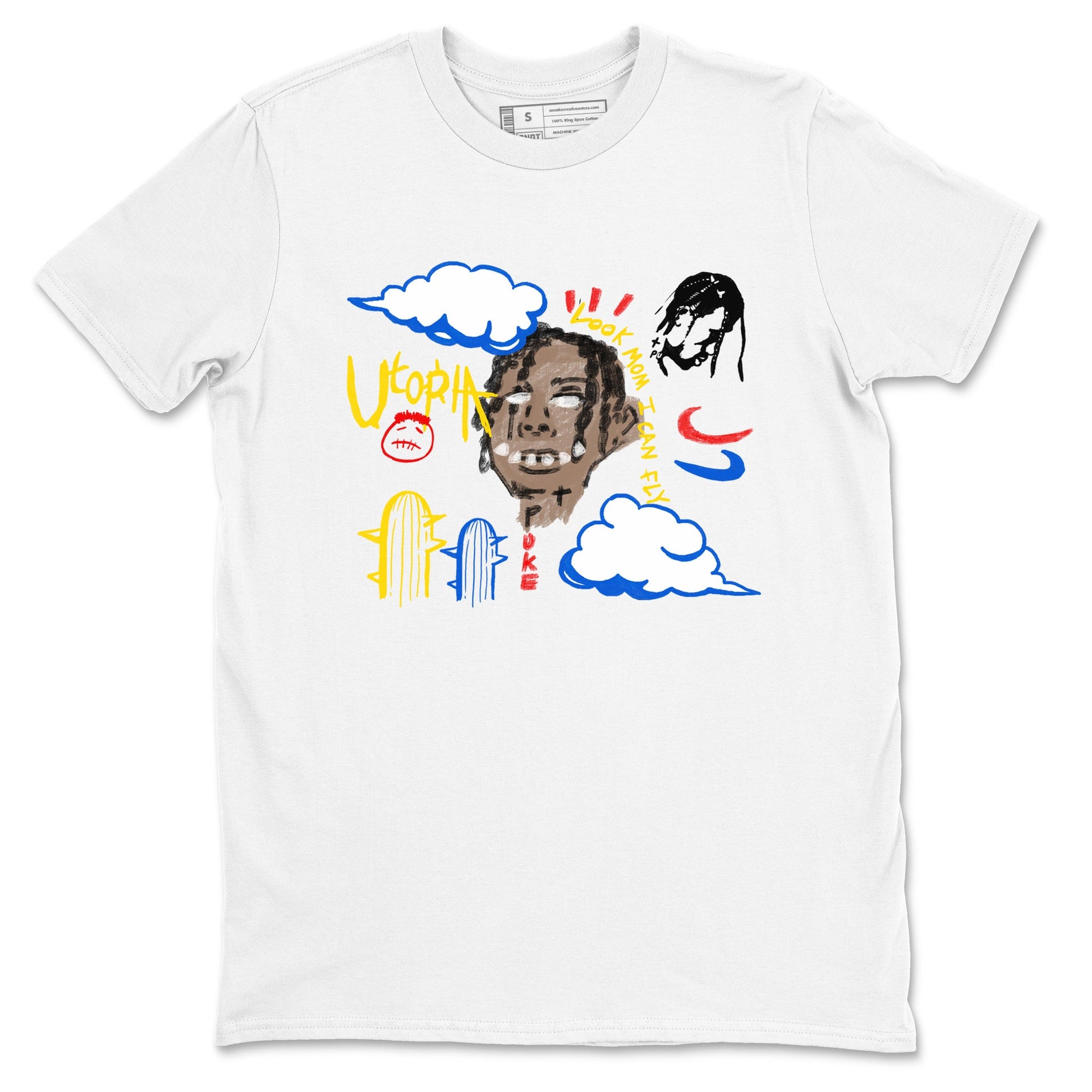 1s Travis Scott Canary shirts to match jordans I Can Fly t shirts to match sneakers Air Jordan 1 Retro Low OG SP Travis Scott Canary match shoes to clothes SNRT Sneaker Tees unisex cotton White 2 shirts